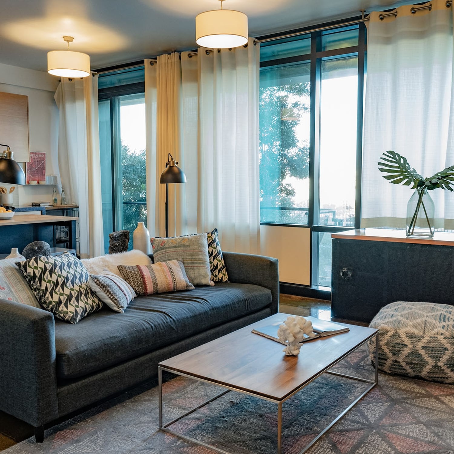 Apartments in Dogpatch San Francisco CA-Stylish Living Room With Concrete Floors and Large Windows